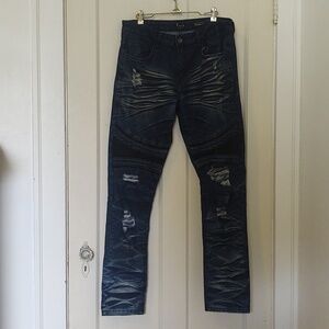 R. Sole Denim Moto Style Slim Fit Distressed Jeans Sz 34 x 32
